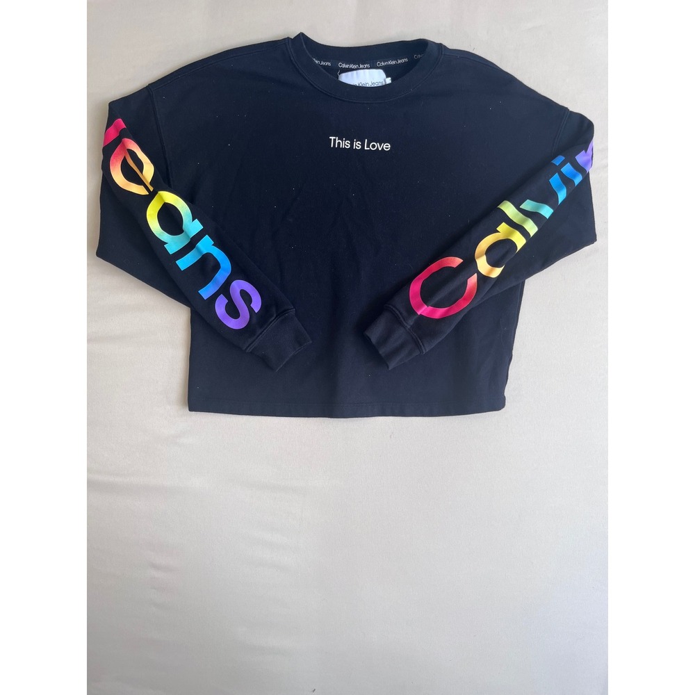 Calvin Klein Jeans This is Love Rainbow Logo Sweatshirt Black‎ Women Small